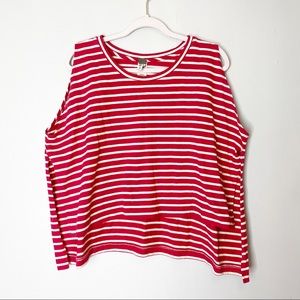 Free People Cotton Red and White Striped Sleevless Oversized Top Medium